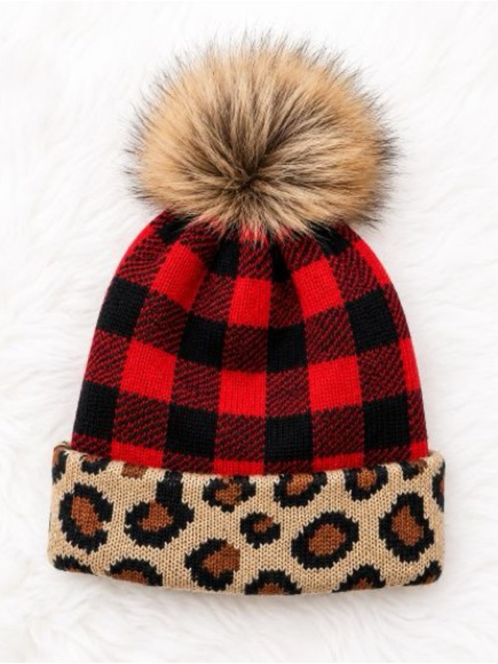 BRAND NEW WITH TAGS Girls Red Buffalo Beanie with Leopard Trim